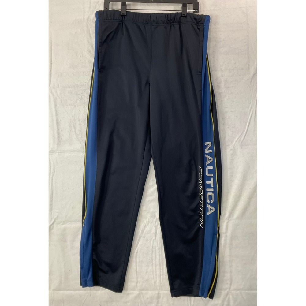 Nautica Competition Track Pants Mens Medium Navy Blue Side Stripe Joggers Retro